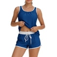 thumbnail image 1 of nerohusy 2 Piece Tankini Swimsuit for Women Ruched Tank Top with Drawstring Shorts Bathing Suits Modest Tummy Control Swimwear,Blue,S, 1 of 6