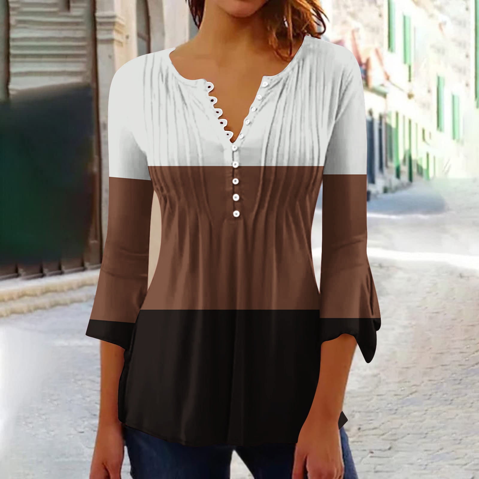 nerohusy 2024 3/4 Length Sleeve Empire Waist Womens Tops Shirts for