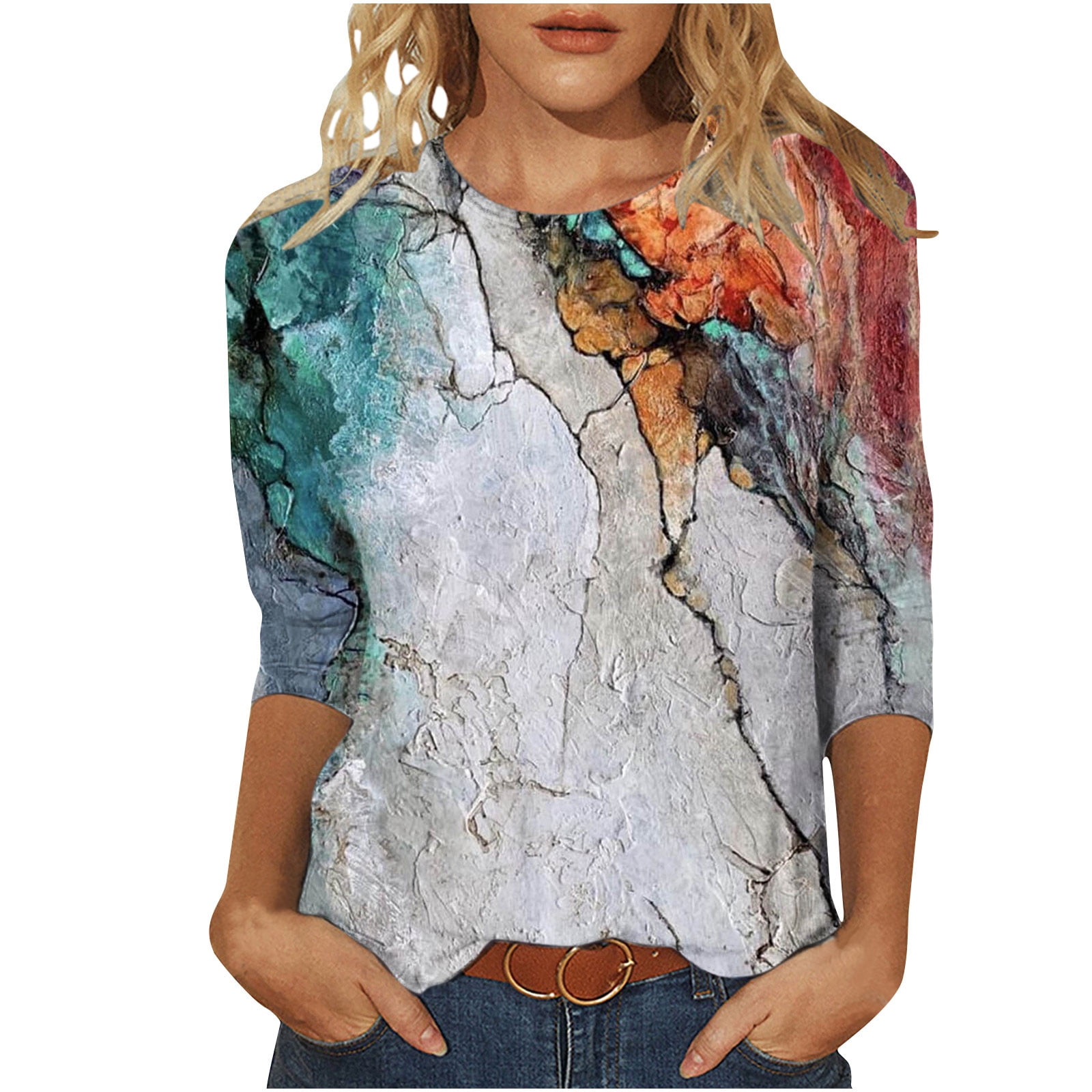 nerohusy 3/4 Sleeve Shirts for Women,Womens Summer 3/4 Sleeve T Shirt