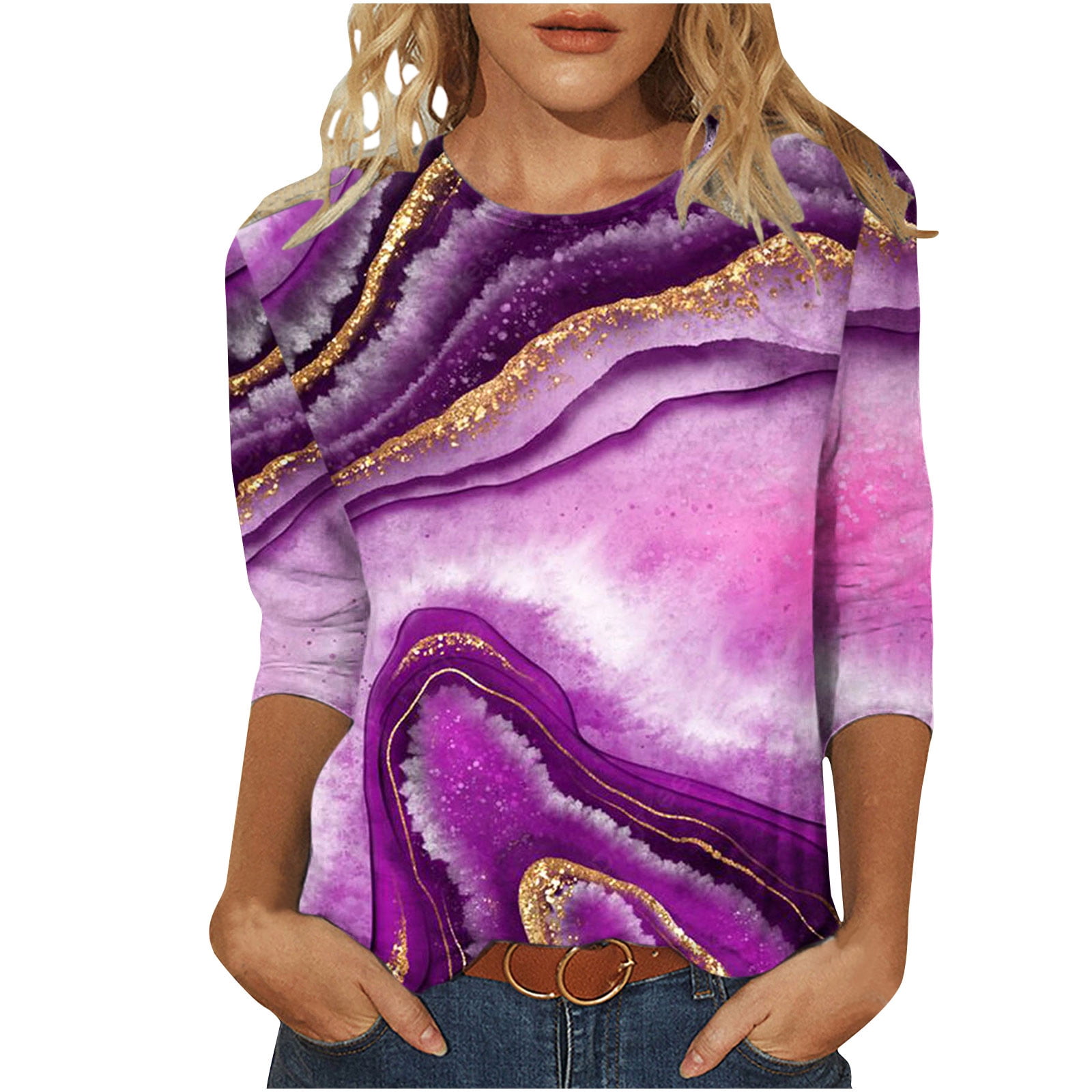 nerohusy 3/4 Sleeve Shirts for Women,Womens Summer 3/4 Sleeve T Shirt