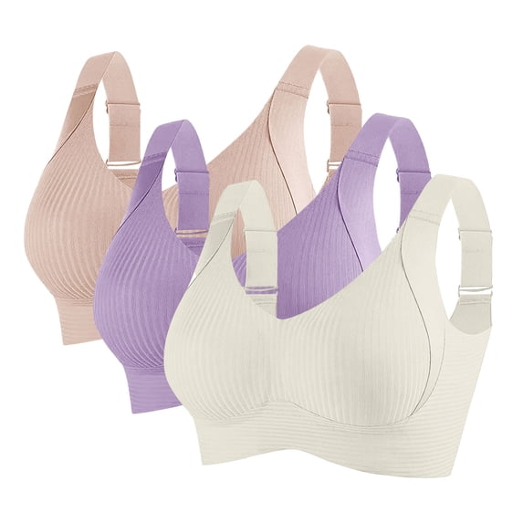 nerohusy 3 Pack Bras for Women Wireless Bras Sports Tshirt Bras Comfortable Ribbed Breathable Supportive Adjustable Everyday Bra