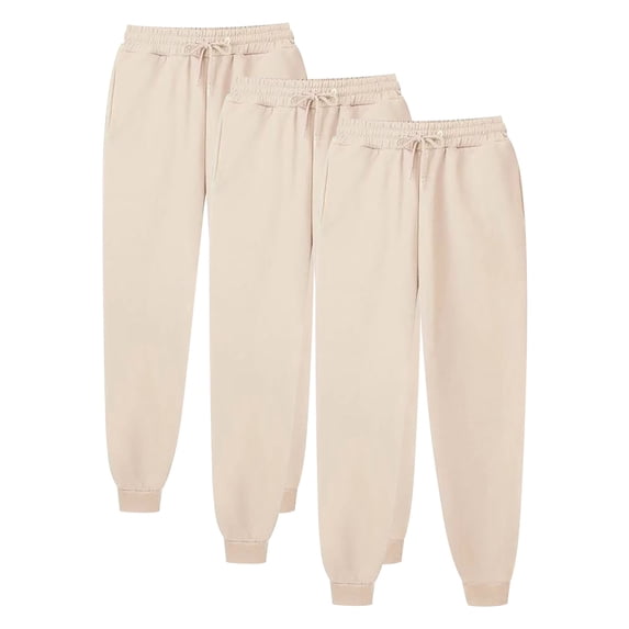 nerohusy 3 Pack Women's Khaki Sweatpants,Plus Size Sweatpants for Women with Pockets Elastic Waist Drawstring Joggers Pants Sweatpant Lounge Pant 2024 Khaki,L