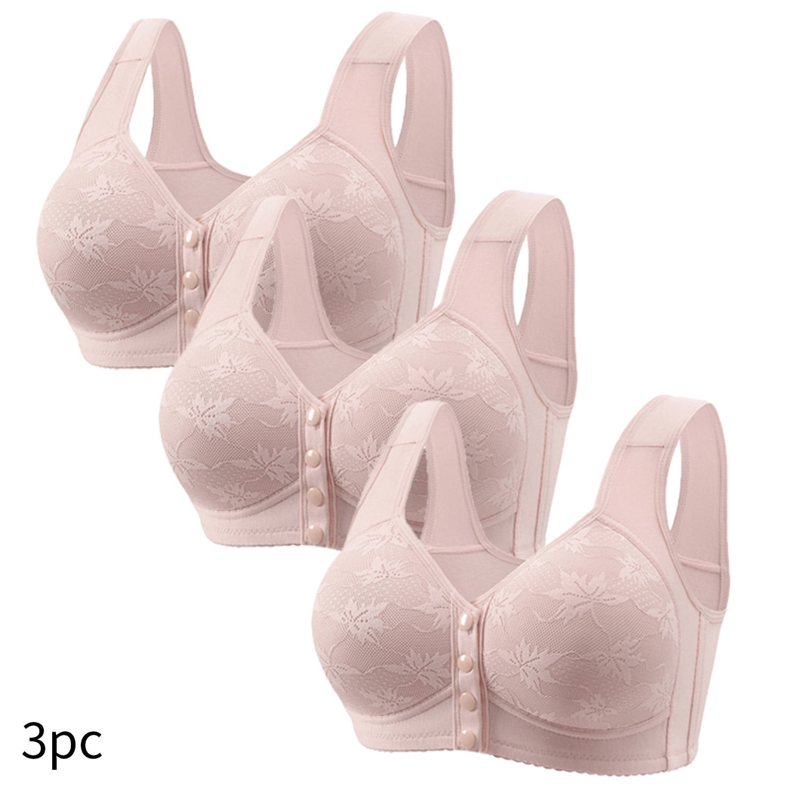 nerohusy 3 Pack Women's Plus Size Bras Front Closure no Underwire,Daisy