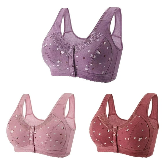 nerohusy 3PC Bras for Women no Underwire,Front Closure Bras for Women,Sports Bras for Women,Push up Bras Breathable Comfy Elastic Bra,Purple,XXL