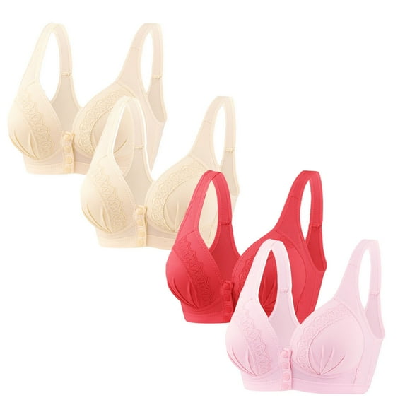 nerohusy 4 Pack Bras for Women Button Front Closure Daisy Bras for Older Women 2024 Comfy Convenient Front Closure Bras Full Support No Underwire Bras