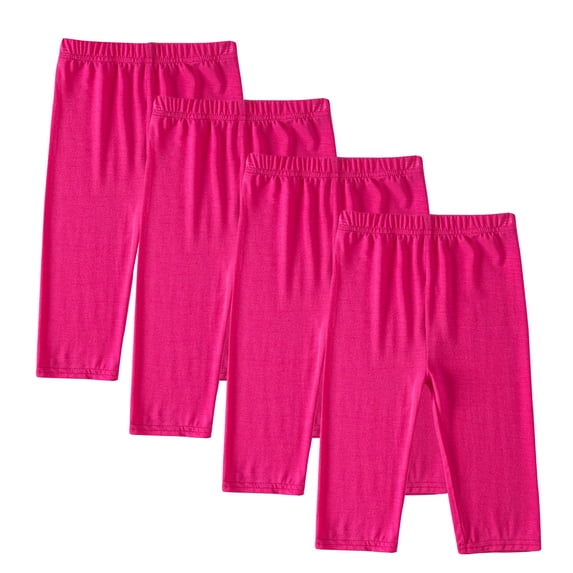 nerohusy 4 Pack Girls Capri Leggings Modal Elastic Waisted Knee Length Cropped Pants Casual Solid Comfortable Pants Hot Pink,10 Years