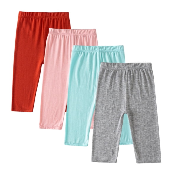 nerohusy 4 Pack Girls Capri Leggings Modal Elastic Waisted Knee Length Cropped Pants Casual Solid Comfortable Pants Orange,10 Years