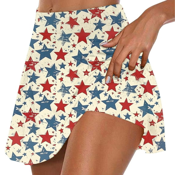 nerohusy 4th of July Skort Patriotic Skirts for Women American Flag Tennis Skirts with Shorts High Waisted Flowy Summer Skorts 2025 Multicolor,XL