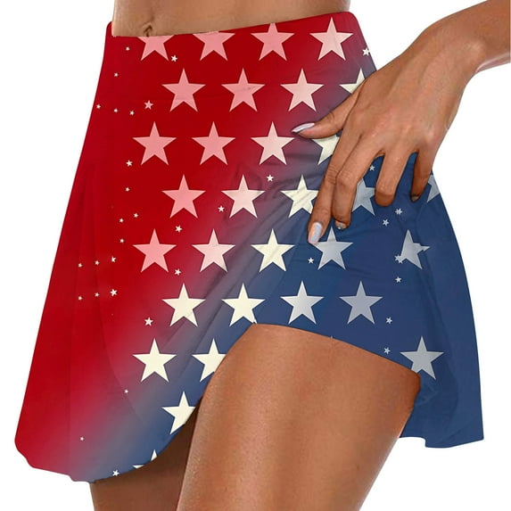 nerohusy American Flag Shorts Women 4Th of July 2025 Summer Patriotic Graphic Skirts Pleated Athletic Skort Built in Shorts Multicolor,S
