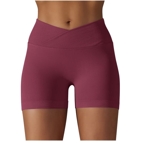 nerohusy Athletic Shorts Womens,Women's Workout Shorts High Waisted Compression Yoga Spandex Volleyball Biker Shorts for Women Seamless Fitness Yoga Shorts,Wine,L