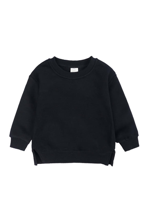 Baby Boys Girls Fleece Sweatshirt Crewneck Solid Cotton Pullover Newborn Infant Warm Basic Sweatshirt Side Split Fall Winter Top Black,9-12 Months
