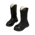 thumbnail image 1 of nerohusy Back Zipper Non Slip Girl's Knee High Boots Sparkly Sequin Faux Leather Back Zipper Sole Riding Party Shoes Black 10.5-11Years, 1 of 9
