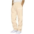 thumbnail image 1 of nerohusy Baggy Sweatpants for Men Straight Leg Open Bottom Sweat Pants Elastic Waist Summer Casual New York Athletic Pants with Pockets Beige,XXL, 1 of 6