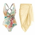 thumbnail image 1 of nerohusy Bathing Suit Wrap,Womens One Piece Bathing Suits with Cover Up Beach Skirt Sarong Retro Floral Print Bikini Set Two Piece Swimsuits,Yellow,S, 1 of 8