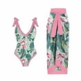 thumbnail image 1 of nerohusy Bikini Sets for Women with Cover Up,One Piece Bathing Suit for Women with Beach Cover up Wrap Skirt Two Piece Swimsuit Sarong Retro Floral Print Bikini Set XL, 1 of 5