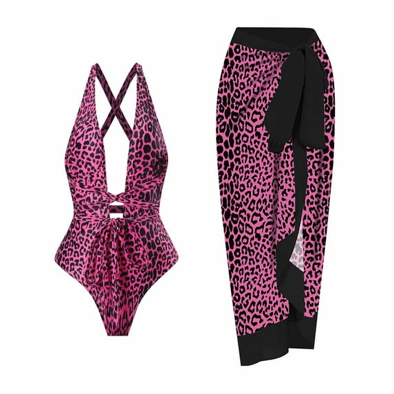 nerohusy Bikini Sets for Women with Cover Up,One Piece Bathing Suit for Women with Beach Cover up Wrap Skirt Two Piece Swimsuit Sarong Retro Floral Print Bikini Set XL