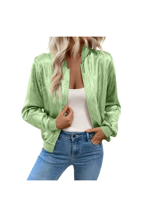 Bling Bomber Cardigan Women Shiny Sparkle Sequins Long Sleeve Zip Blazer Halloween Party Bomber Jacket Green,M