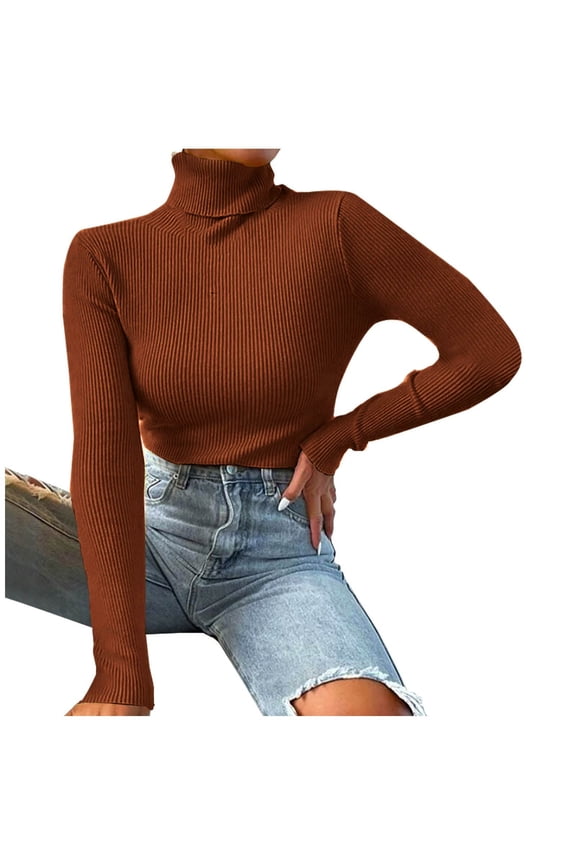 Bottoming Top Sweater Ladies - Turtleneck Ribbed Knitted Fall Long Sleeve Casual Pullovers Winter Thermal Shirts Slim Fit Orange,XL