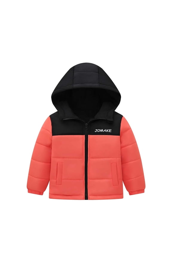 Boys Girls Hooded Windbreaker Color Block Fleece Lined Softshell Jacket Windproof Outdoor Down Coats Puffer Jackets 4-10 Years Orange,6 Years