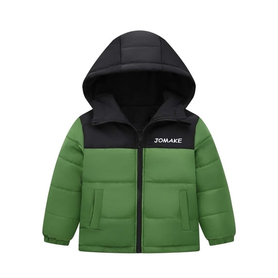 nerohusy Boys Girls Hooded Windbreaker Color Block Fleece Lined Softshell Jacket Windproof Outdoor Down Coats Puffer Jackets 4-10 Years Green,4 Years