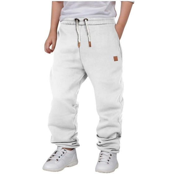 nerohusy Boys Jogger Sweatpants Elastic Waisted Athletic Drawstring Pants Casual Comfortable Sports Running Pant with Pockets White,11-12 Years