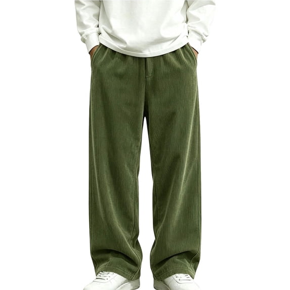 nerohusy Boys Wide Leg Corduroy Pants Fall Winter Elastic Waisted Pants Casual Solid Color Straight Long Pants with Pockets Army Green,14-15 Years