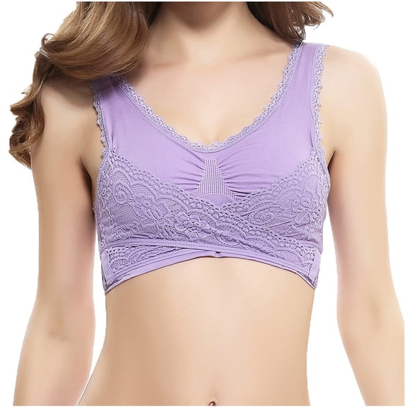 nerohusy Bras for Women Pack of 2,Women's Sports Bras 2 Pieces of Sports Sleep Underwear Comfy Yoga V Neck Bralettes Front Crossover Side Buckle Bra,Purple,XXXXL