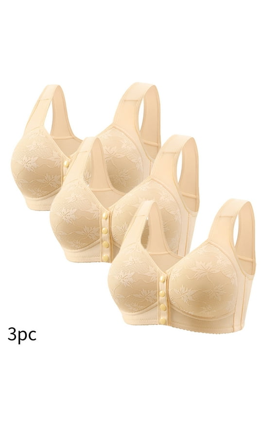 Bras for Women Front Closure No Wire Comfortable Convenient Buckle Bra Comfy Everyday Bra 3-Pack Beige,XXXL