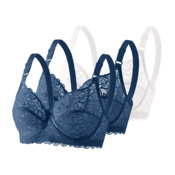 nerohusy Bras for Women Lace Push Up Bras Trim Lace Plus Size Thin Cup Underwire Supportive Bralettes Everyday Bra 3 Pack