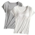 thumbnail image 1 of nerohusy Built in Bra T Shirts for Women 2 Pack of Built-in Bra T-Shirt for Womens Solid Color Padded Active Tops Comfy Short Sleeve Yoga Athletic Tees Loungewear Pajamas Gray,XL, 1 of 2