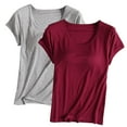 thumbnail image 1 of nerohusy Built in Bra T Shirts for Women Pack of 2 Tops for Women 2024 Modal Built-in Bra Padded Bras T Shirts Short Sleeve Solid Basic Comfy Yoga Athletic Tees Plus Size Gray,L, 1 of 2