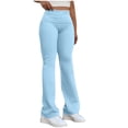 thumbnail image 1 of nerohusy Butt Lifting Leggings for Women Low Rise Fold Over Flared Yoga Pants Bootcut Leggings Ladies Comfy Workout Pants Light Blue,XL, 1 of 8