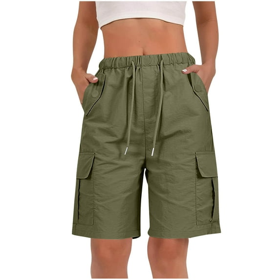 nerohusy Cargo Bermuda Shorts for Women Knee Length Summer Casual Crop Pants High Waisted Outdoor Quick Dry Hiking Short Pants Army Green,XL