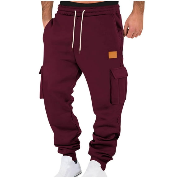 nerohusy Cargo Pants Joggers Men Cotton Joggers Casual Loose Fit Big and Tall Drawstring Sweatpants Workout Athletic Running Pants Wine,XL