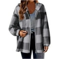 thumbnail image 1 of nerohusy Checkered Oversized Jacket for Women - Casual Flannel Sherpa Fleece Zip Up Hoodie Cozy Fuzzy Cardigan Sweater Coats Gray,XXXXXL, 1 of 5