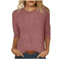 thumbnail image 1 of nerohusy Corduroy Shirts for Women 3/4 Sleeve Dressy Tops Plus Size Basic Solid Color Crewneck Tunic Blouse Spring Daily Work Tees Pink,S, 1 of 6