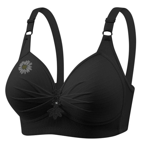 nerohusy Daisy Bra for Seniors Front Closure Women Comfy No Underwire Push Up Bra Full Coverage Breathable Senior Everyday Bra Black,XXXL