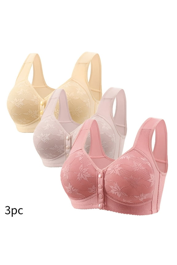 Daisy Bras for Older Women Front Closure No Wire Comfortable Convenient Buckle Bra Comfy Everyday Bra 3-Pack Beige,XXXXXXL