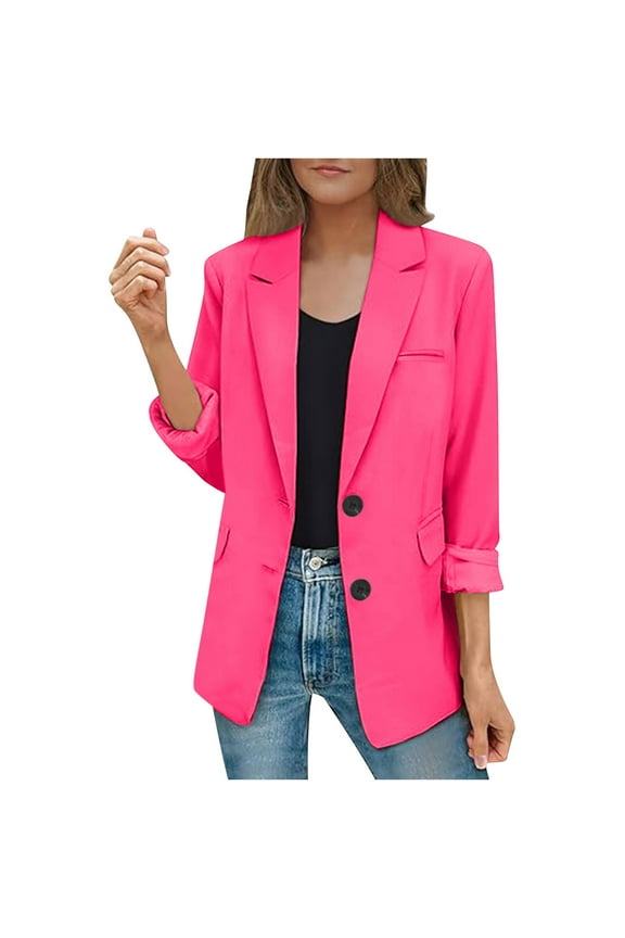 Elegant Blazers for Women Business Casual Long Sleeve Solid Lapel Open Front Button Work Office Blazer Jackets with Pockets 2024 Pink,S