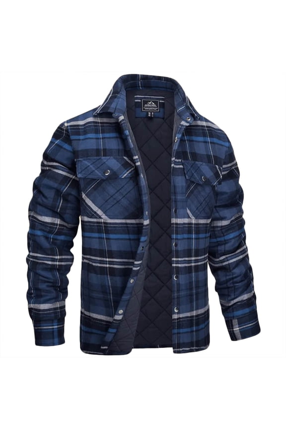 Flannel Shirt for Men Sherpa Lined Jacket Vintage Button Down Plaid Shirt Fleece Casual Travel Sports Winter Coats 2025 Navy,L