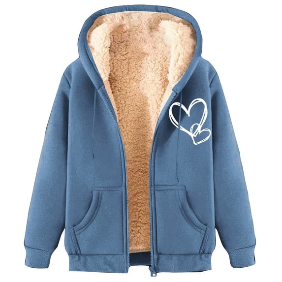 nerohusy Fleece Lined Jackets for Women Men Winter Coats Zip Up Graphic Hoodies Sweatshirts Warm Sherpa Cardigan Sweater Outwear with Pocket Unisex Sky Blue,M