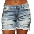 thumbnail image 1 of nerohusy Fringe Jeans Shorts for Women,Women's Denim Shorts Mid Rise Ripped Stretchy Denim Hot Short Distressed Frayed Hem Jeans Shorts with Pockets,Blue,M, 1 of 8