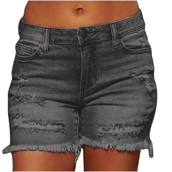nerohusy Fringe Jeans Shorts for Women,Women's Denim Shorts Mid Rise Ripped Stretchy Denim Hot Short Distressed Frayed Hem Jeans Shorts with Pockets,Gray,XL