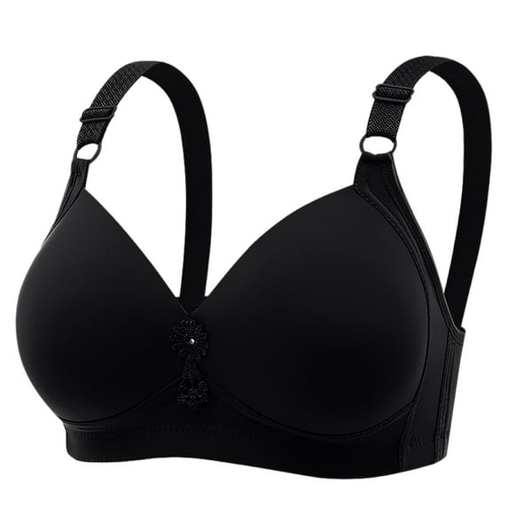 nerohusy Front Close Bras for Women,Front Button Bra Front Closure Everyday Sports Bras Comfort Seamless Wireless Bras Full Coverage Bras for Women & Girls,Black,80