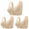 thumbnail image 1 of nerohusy Front Closure Bra for Women,3 Pack Plus Size Push Up Daisy Bra for Seniors Comfortable Breathable Lightly Lined Sports Bras for Older Women,Khaki,S, 1 of 4