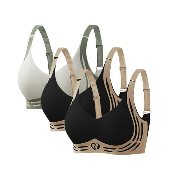 nerohusy Full Coverage Wireless Bras for Women 3 Pcs Bras Wireless Seamless Sports Bras High Support Push Up Sports Bra