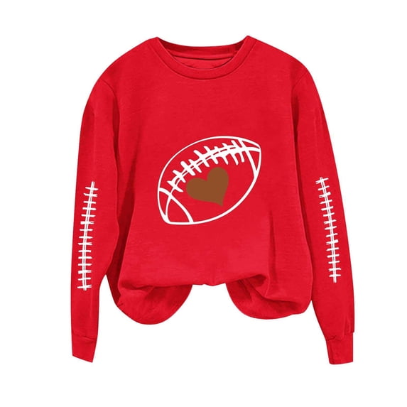 nerohusy Game Day Sweatshirt Women Football Graphic Sweater Lightweight Long Sleeve Shirts Crewneck Sweatshirts Casual Pullover Tops 2025 Red,XXL