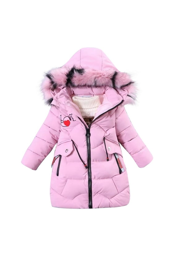 Girl Winter Coat Waterproof Puffer Jacket Love Heart Print Hooded Outwear Kids Parka Warm Clothes with Zip Pockets 3-8Y Pink,8 Years