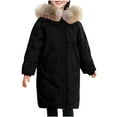 thumbnail image 1 of nerohusy Girl's Mid Length Heavyweight Puffer Jacket with Fleece Lining & Faux Fur Hood Winter Warm Coats 6-16Years Button Zipper Black,130, 1 of 9