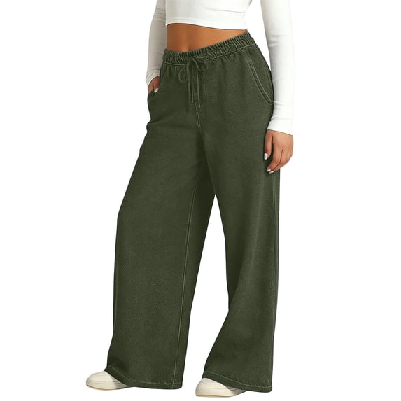 nerohusy Girls Faux Denim Pants Summer Elastic Waisted Drawstring Pants Casual Solid Color Straight Wide Leg Pants with Pockets Army Green,11 Years